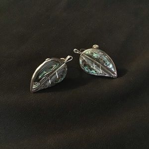 Antique Silver & Mother of Pearl Leaf Earrings